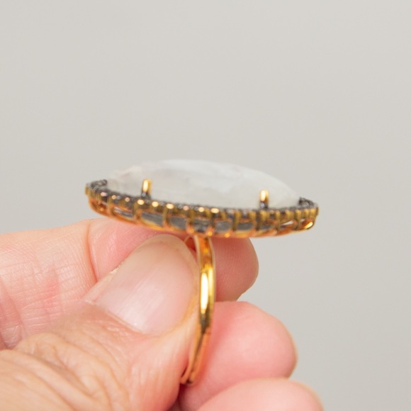 Rarities by Carol Brodie statement cocktail ring large moonstone & diamonds 10 - Picture 12 of 15